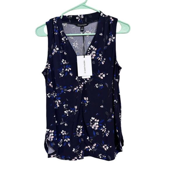 41 Hawthorn Petite Small Sleeveless Blue Floral Blouse NWT V Neck - Picture 1 of 6